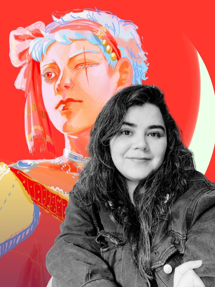 Érika Pino junto a su obra
